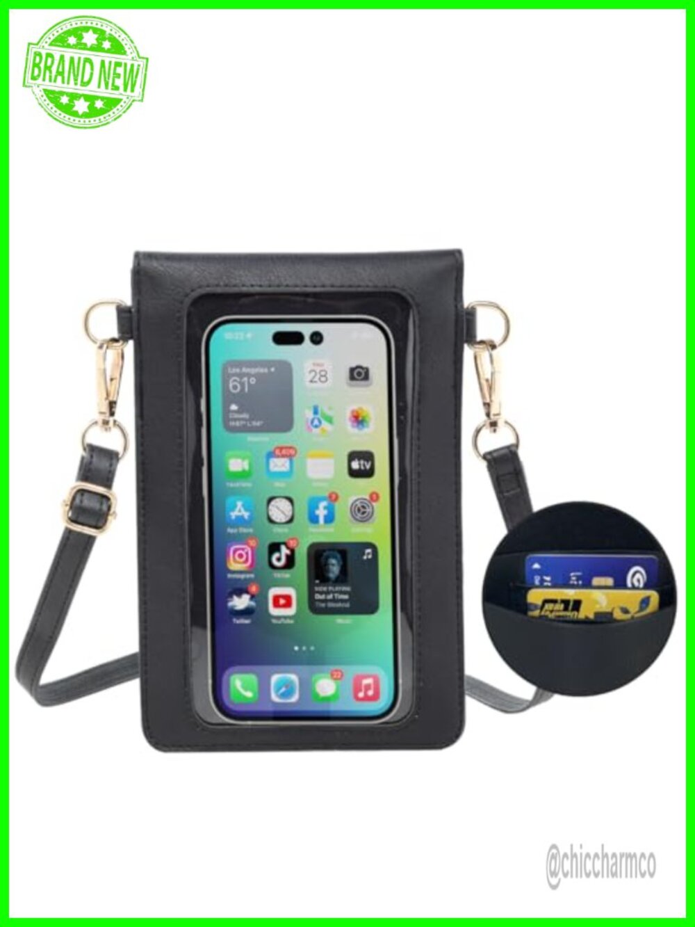 PU Leather Crossbody Phone Purse with 2 Straps & Transparent Window